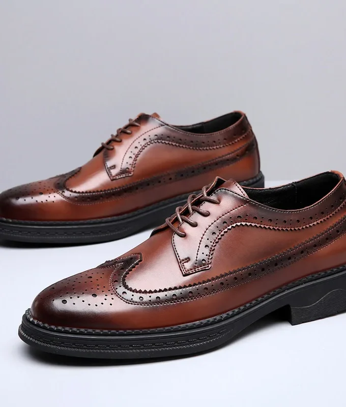 MISTER Fashion Print Leather Shoes Men Formal Dress Shoes British Gentleman Brogue Shoes Slip-On Men Oxfords Shoes