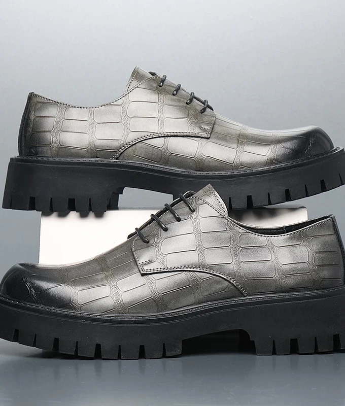 Vintage 4CM Platform Men's Genuine Leather Dress Shoes Luxury Handmade Autumn Designer Thick-sole Wedding Social Derby Shoes Man