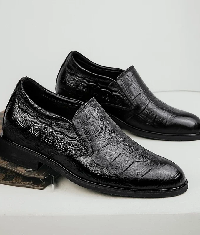 Dress Loafers Man Business Elevator Shoes Men Leather Shoes Lift Height Increase Insoles 6CM/flat Classic Formal British Black