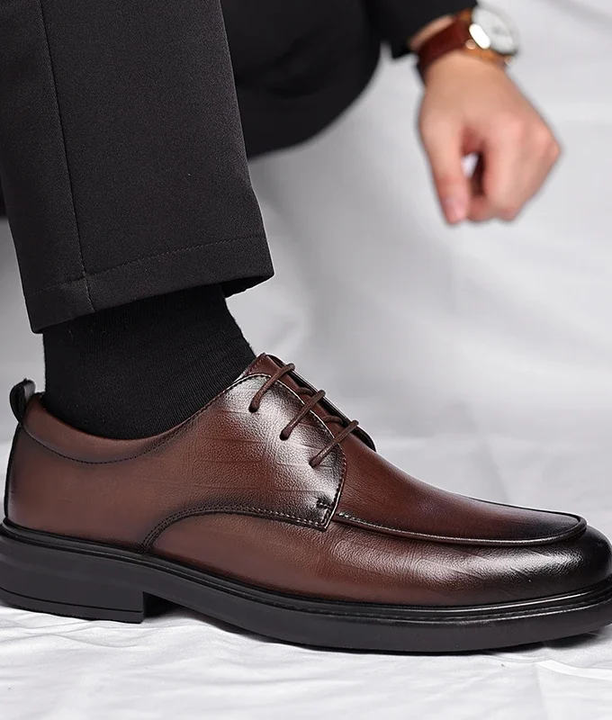 Spring/Summer Men 37-45 Men's Flat/6CM Heightening Elevator Shoes Business Formal Leather Shoes Man British Casual Wedding Suit