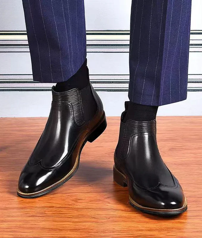 New Chelsea Boots Dress Men Shoes PU Brown Fashion Versatile Business Casual British Style Street Party Wear Classic Ankle Boots