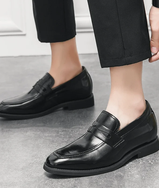 New Men Leather Shoes Height Elevator Shoes For Men Luxury Dress Shoes Slip On Business Comfortable Increase 6cm Wedding Loafers