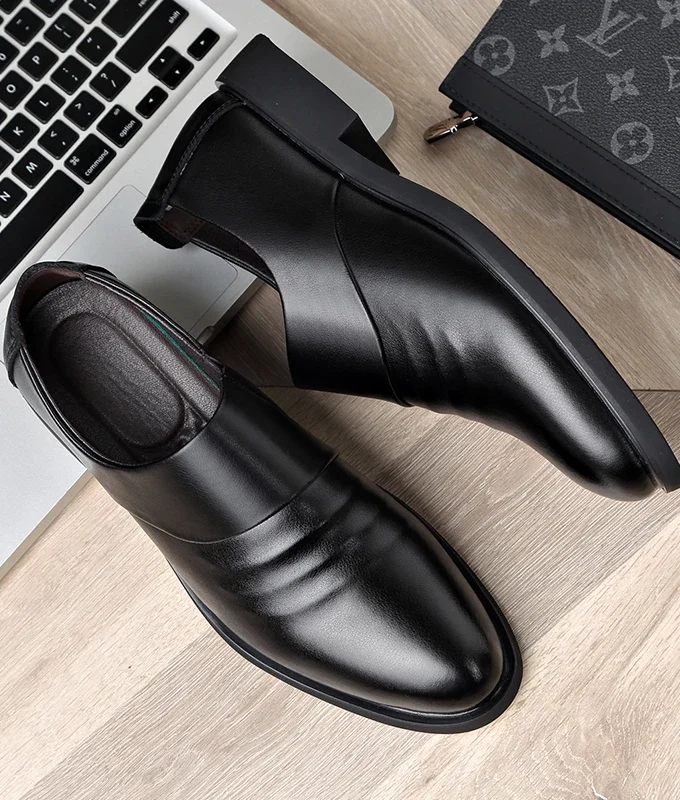 New Genuine Leather Men's Flat / 6CM Heightening Elevator Shoes Business Formal Leather Shoes Man British Casual Wedding Shoes