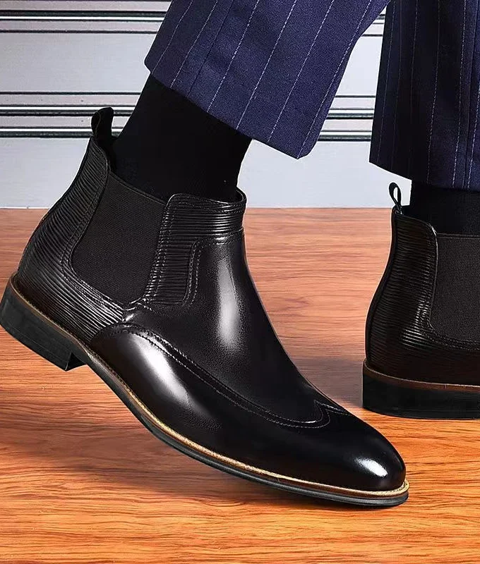 New Chelsea Boots Dress Men Shoes PU Brown Fashion Versatile Business Casual British Style Street Party Wear Classic Ankle Boots