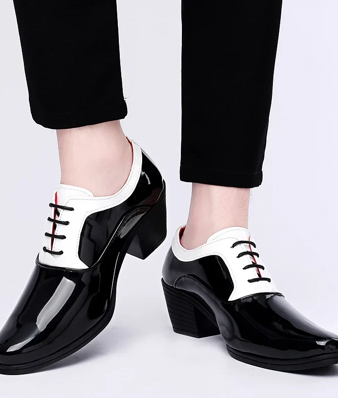 New Classic Glitter Leather Men Dress Shoes Fashion Red Mirror Luxury Shoes Men Increasing-height Shoes 4.5cm Heel Men Footwear