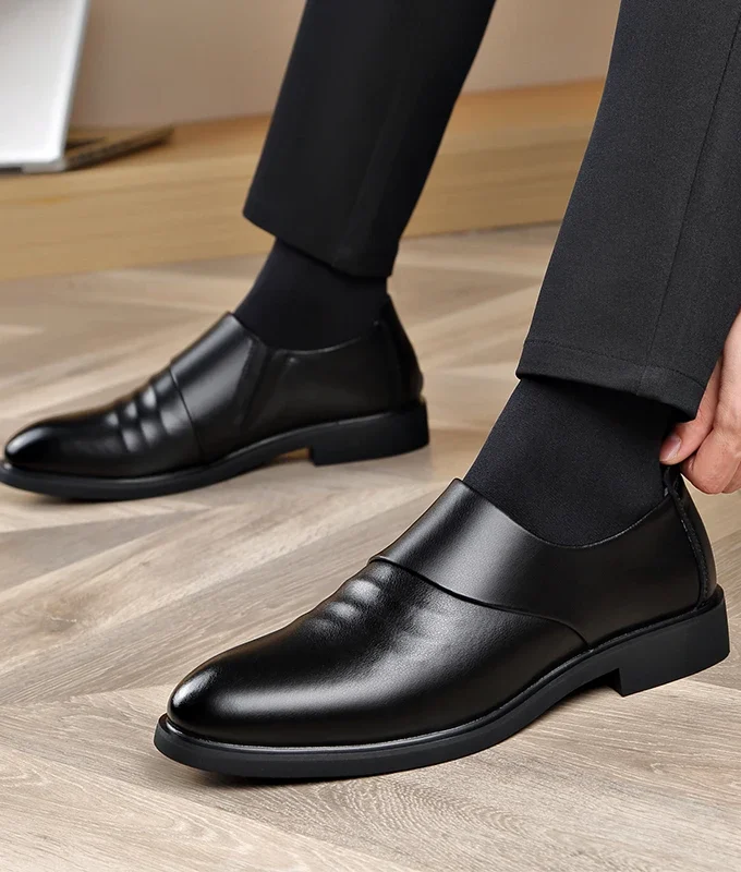 New Genuine Leather Men's Flat / 6CM Heightening Elevator Shoes Business Formal Leather Shoes Man British Casual Wedding Shoes