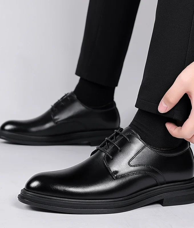 Winter Men Dress Shoes Elevator Shoes Warm Fur Casual Classic Business Heightening Leather Shoes 8CM 6CM Moccasins Taller Male