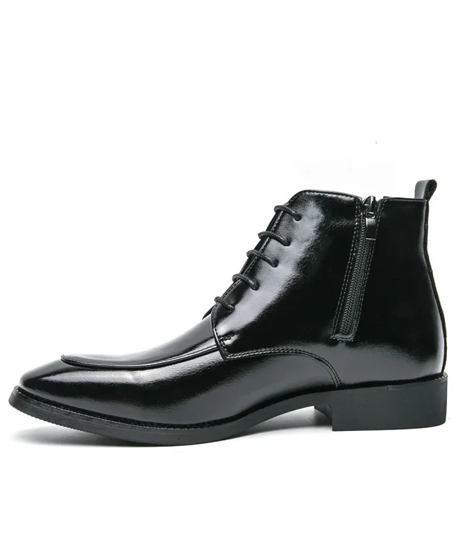 Fashion Black White Matching Leather Boots for Men Ankle Boots Med Heel Zip Male Shoes Wedding Business Office Shoes Plus Size