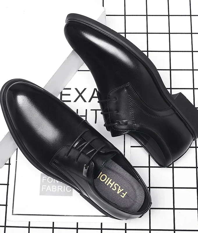 Men Flat / 6CM Heightening Elevator Shoes Hollow Breathable Business Formal Leather Shoes Man British Dress Casual Wedding Shoes