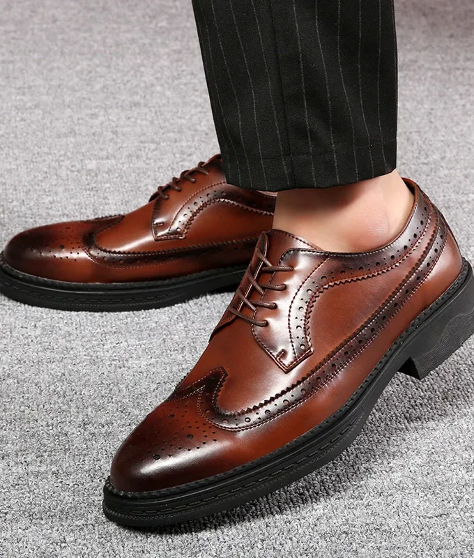 MISTER Fashion Print Leather Shoes Men Formal Dress Shoes British Gentleman Brogue Shoes Slip-On Men Oxfords Shoes