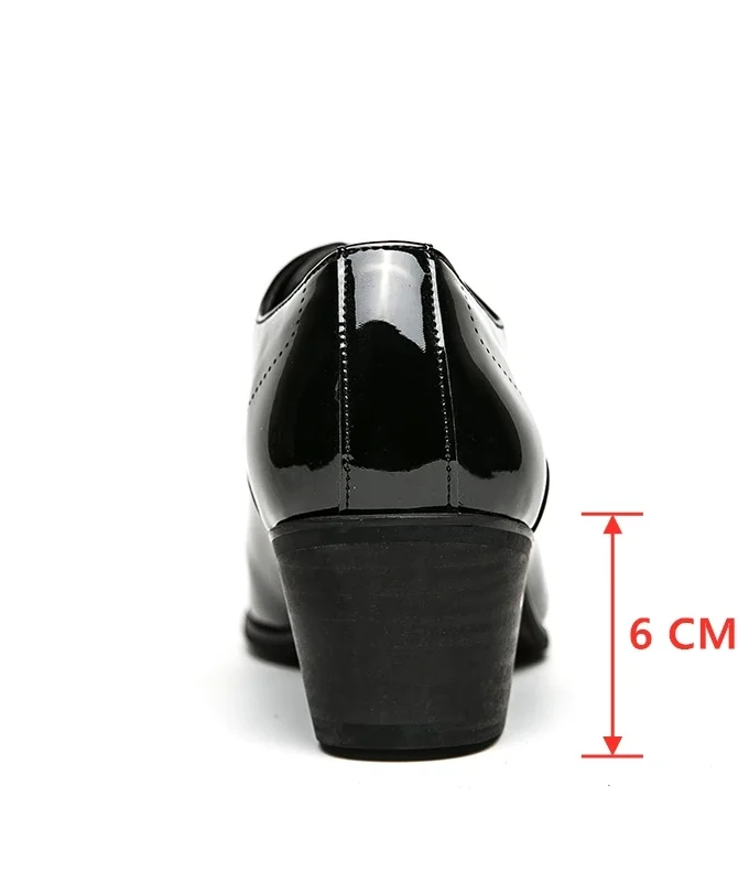 New Dress Leather Shoes Men High Heel 6cm Pointed Toe Brogue Wedding Shoes Height Increase Formal Career Work Jazz Dance Shoes