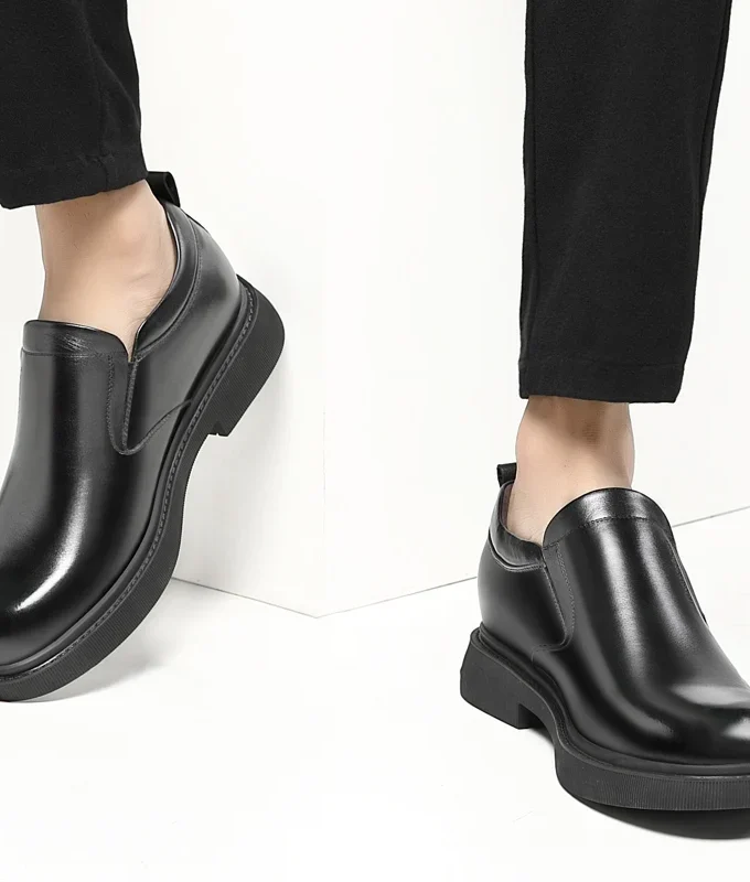 Mens Leather Shoes Height Elevator Shoes For Men Luxury Dress Shoes Slip On Business Comfortable Increase 6-8cm Wedding Shoes