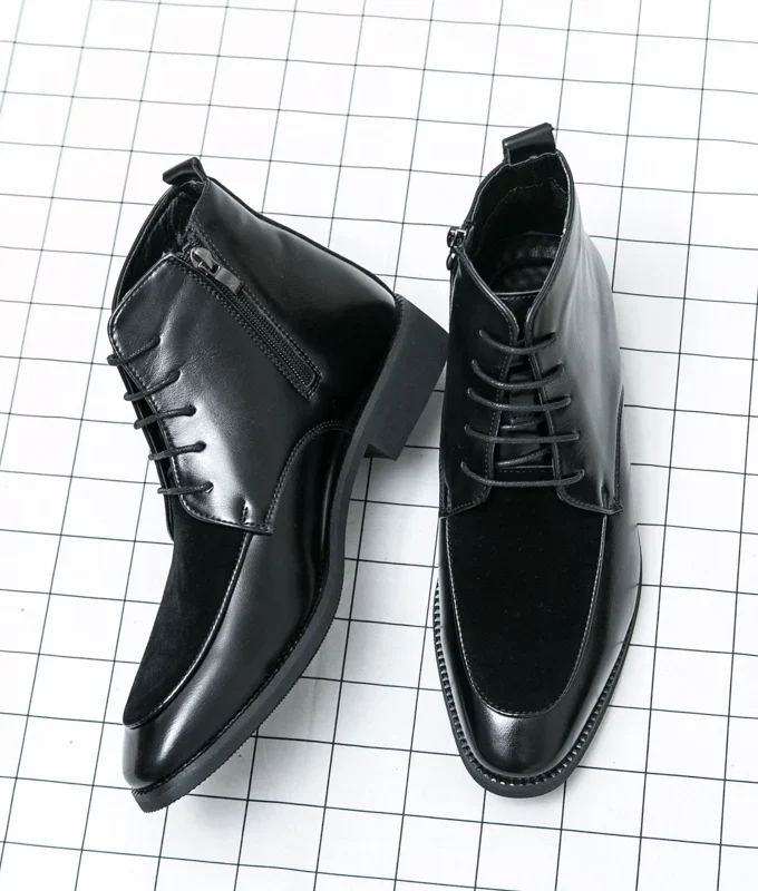 Luxury Brand Winter PU Leather Shoes Men Boots Formal Fashion Oxfords Shoes Dress Boots Chelsea Business Zip Ankle Boots Men