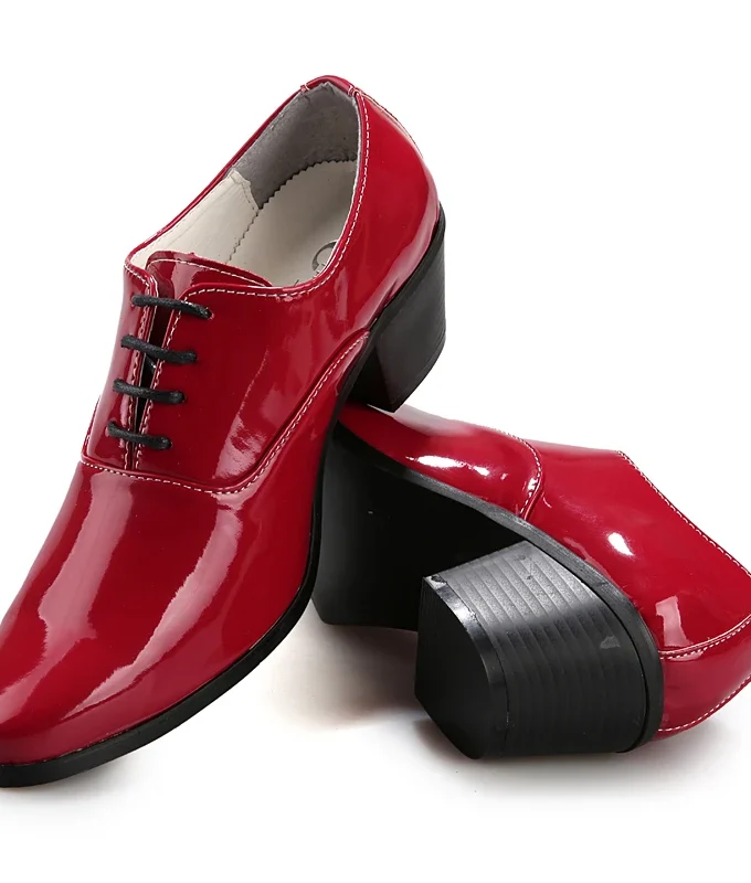 6CM High Heel Man Patent Leather Dress Shoes Solid Color Formal Office Lace Up Party Wedding Business Height Increasing Shoes