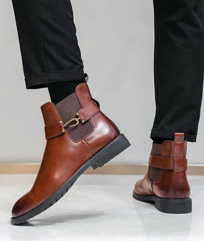 Luxury Brand Men's Chelsea Boots High Quality Retro Mens Ankle Boots Leather Business Wedding Shoes Slip on Gentleman's Boots