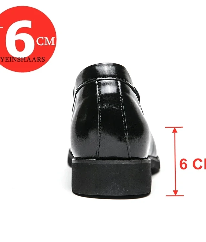 New Men Leather Shoes Height Elevator Shoes For Men Luxury Dress Shoes Slip On Business Comfortable Increase 6cm Wedding Loafers