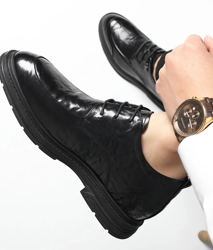 MISTER New 6/8CM Platform Cow Leather Height Increase Men Shoes Office Business Wedding Dress Elevator Shoes Man Lift Suit Shoes