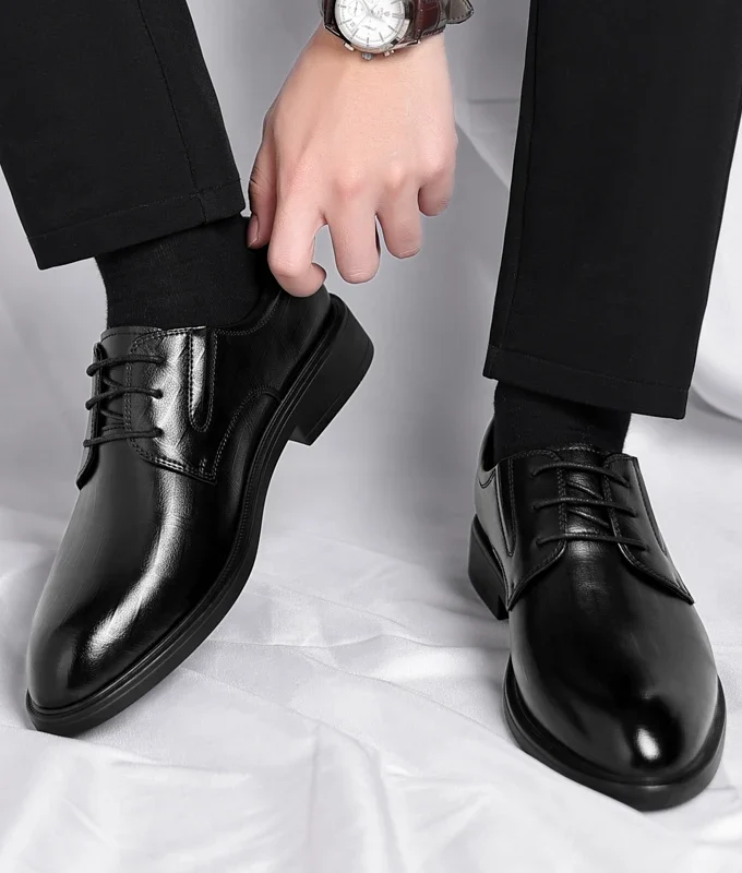 3/6/8 CM Elevator Shoes Men Dress Shoes Black Soft Leather Men Heighten Formal Shoes Casual Business Men Oxfords Suit Shoes