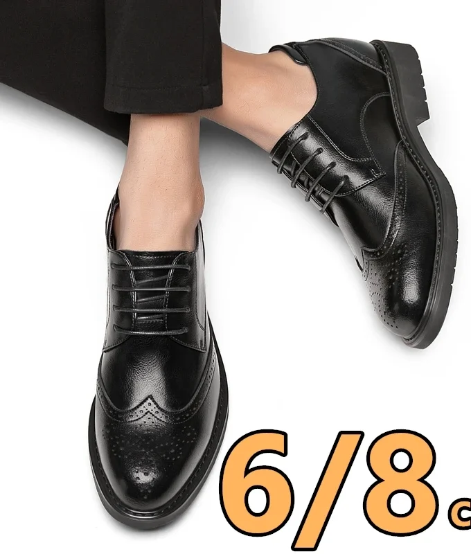 Hidden Heel 8/6CM Cow Leather Men Shoes Office Work Elevator Shoes Brand Man Business Oxfords Footwear Suit Shoes Lift Sneakers