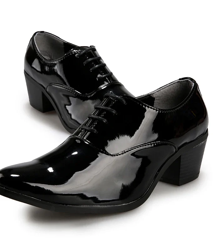 6CM High Heel Man Patent Leather Dress Shoes Solid Color Formal Office Lace Up Party Wedding Business Height Increasing Shoes