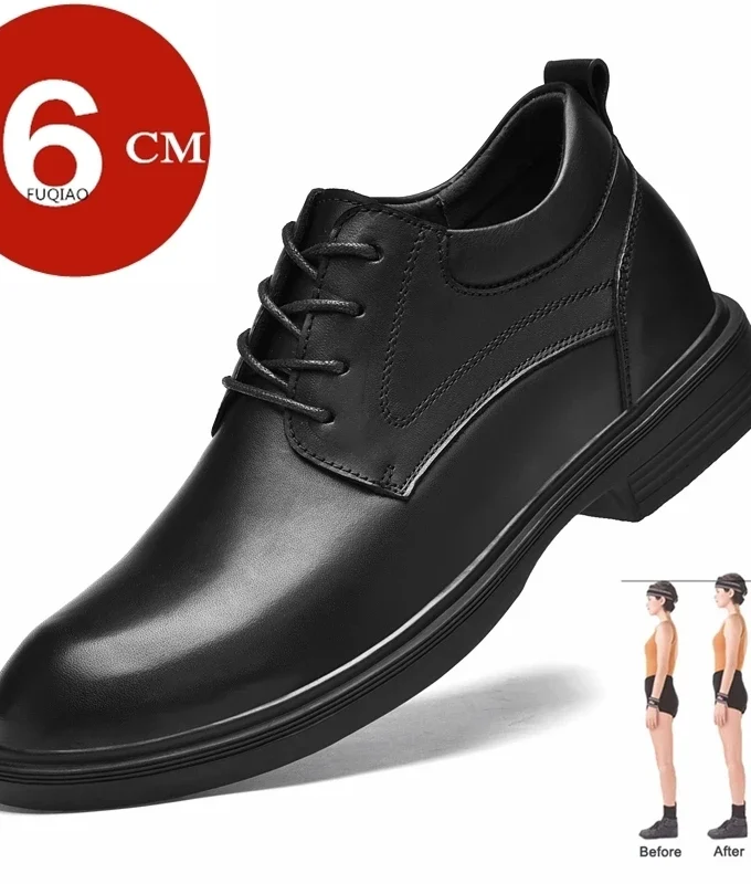 Genuine Leather Height Increasing Shoes Men Business Elevator Shoes Invisible 6cm Taller Classic Wedding Footwear Big Size 36-47