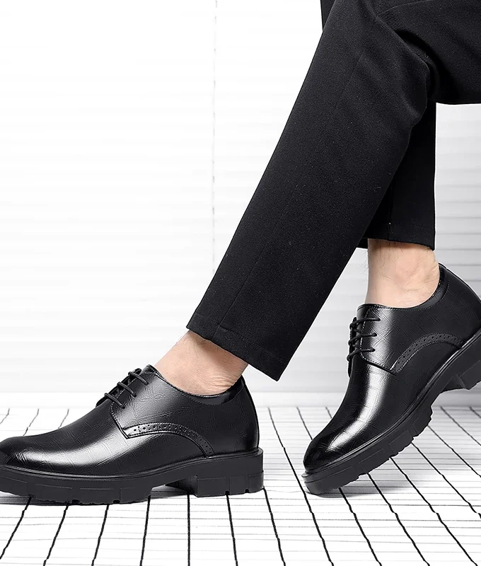 Heighten 8/10CM Man Platform High Heel Shoes Black Dress Man Formal Office Leather Shoes for Men Elegant Business Elevator Shoes