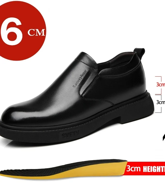 Mens Leather Shoes Height Elevator Shoes For Men Luxury Dress Shoes Slip On Business Comfortable Increase 6-8cm Wedding Shoes