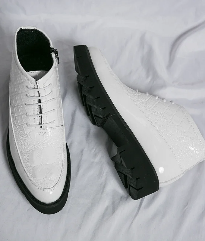 High Quality Leather Business Men's Boots Autumn Winter Black White Brogue Boots Crocodile Pattern Men Ankle Boots Men's Shoes