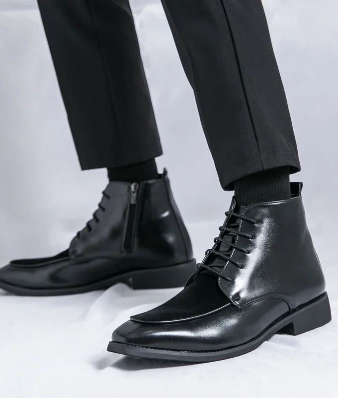 Luxury Brand Winter PU Leather Shoes Men Boots Formal Fashion Oxfords Shoes Dress Boots Chelsea Business Zip Ankle Boots Men