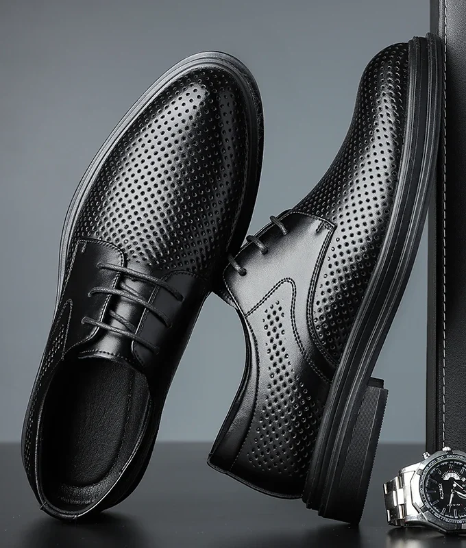 Men Dress Shoes Elevator Shoes Summer Breathable Casual Classic Business Heightening Leather Shoes 8CM 6CM Moccasins Taller Male