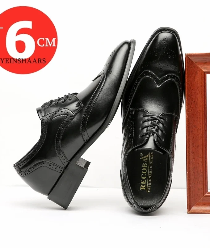 High Quality Genuine Leather Brogue Men Elevator Shoes 6CM Height Increase Oxford Men Formal Dress Shoes Business Office Wedding