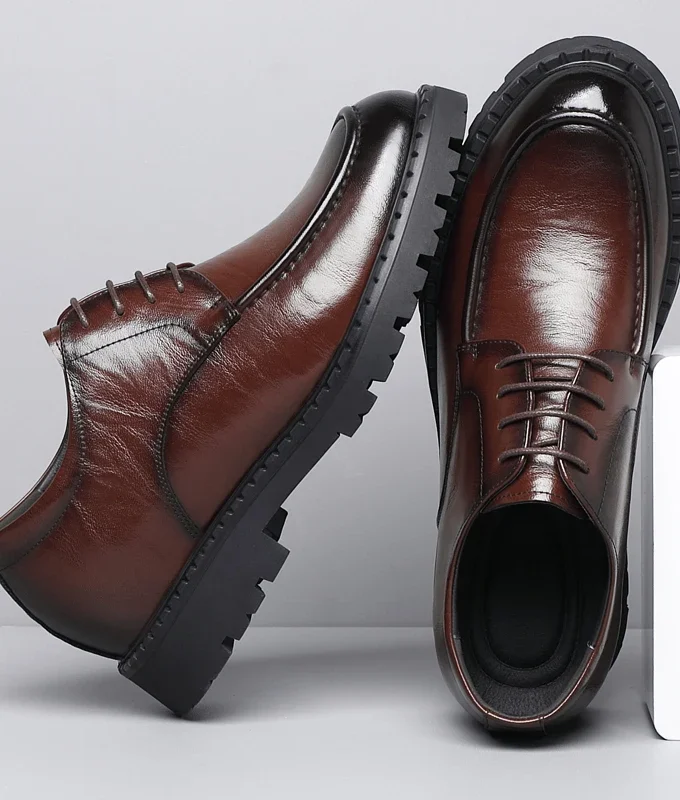 Men's Dress Shoes Elevator Shoes Platform Breathable Casual Business Luxury Genuine Leather Heightening Shoes 8 6CM Taller Male