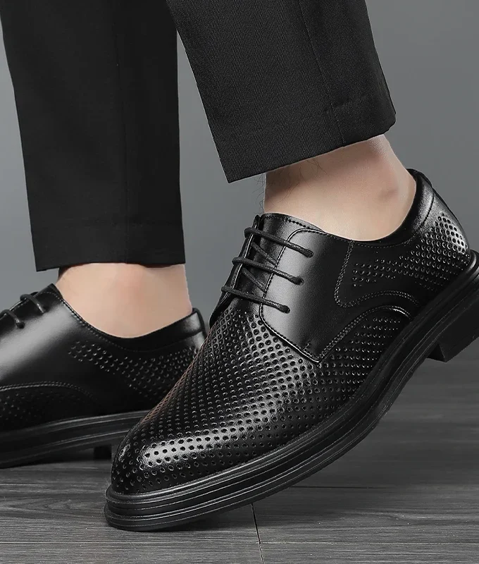 Men Dress Shoes Elevator Shoes Summer Breathable Casual Classic Business Heightening Leather Shoes 8CM 6CM Moccasins Taller Male