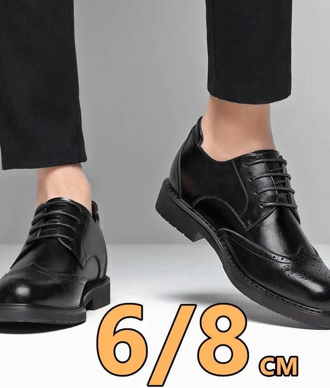 Hidden Heel 8/6CM Cow Leather Men Shoes Office Work Elevator Shoes Brand Man Business Oxfords Footwear Suit Shoes Lift Sneakers
