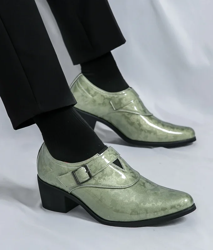 Fashion Lift Leather Shoes Business Men High Heel Pointed Elevator Chunky Height Increase 6CM Dress Wedding Shoe Plus Size 38-46