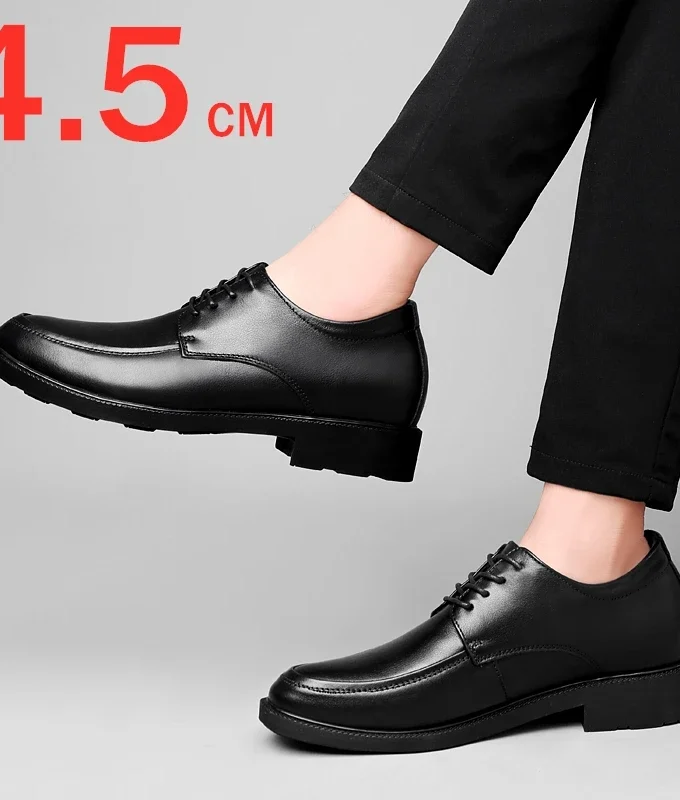 High Quality Genuine Cow Leather Men Dress Shoes Hidden Heel Elevator Shoes 4.5CM Height Increased Shoes For Men Fashion Wedding
