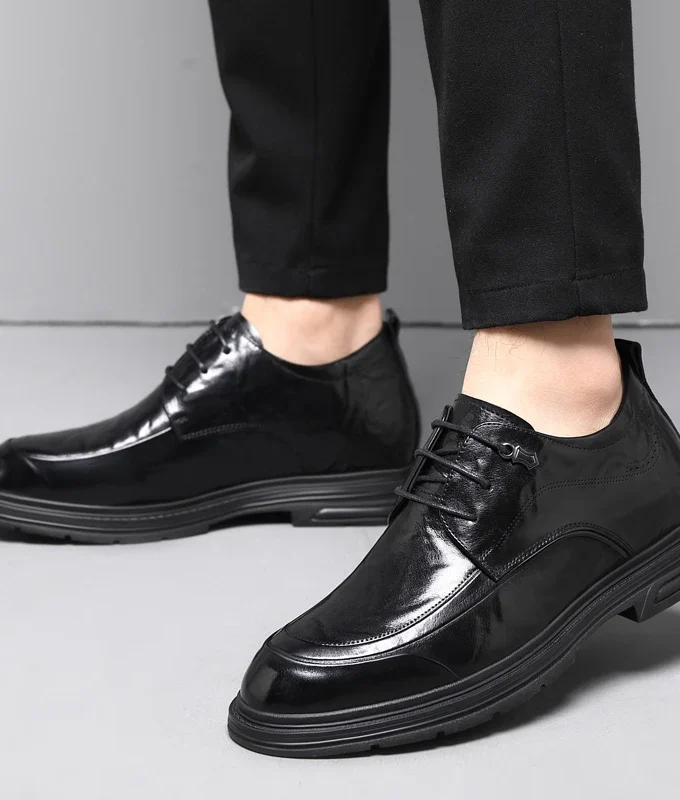 MISTER New 6/8CM Platform Cow Leather Height Increase Men Shoes Office Business Wedding Dress Elevator Shoes Man Lift Suit Shoes
