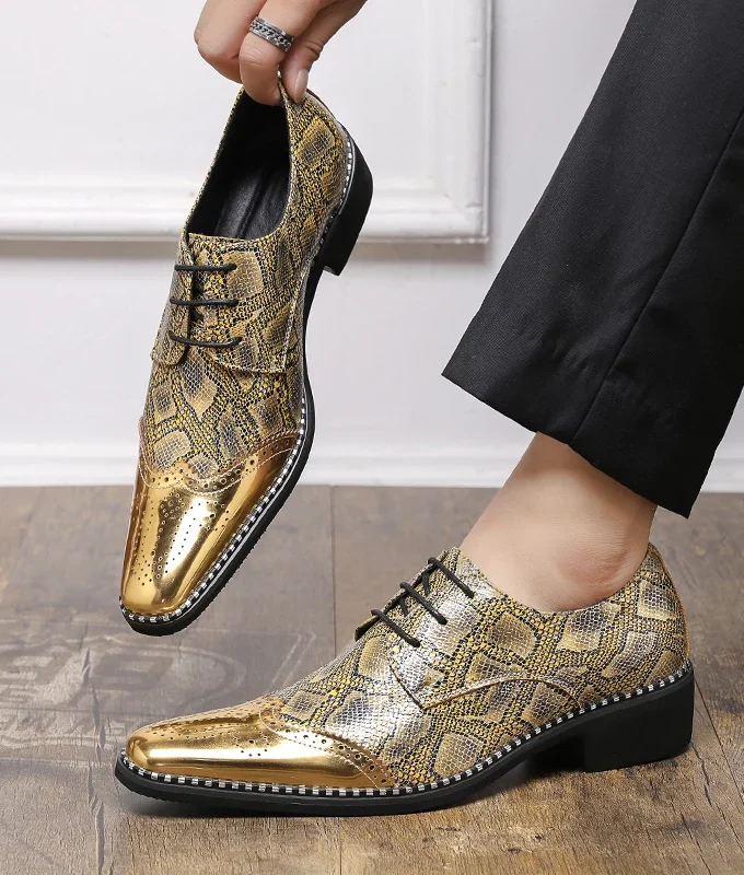 Snakeskin Grain Formal Shoes Leather Oxfords for Men Dressing Wedding Men's Brogues Office Shoes Lace Up Male Zapatos De Hombre