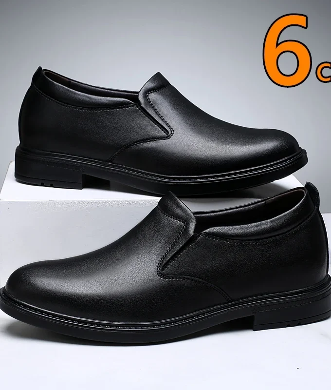 Elevator Loafers Wedding Men Leather Shoes Business British Formal Dress Shoes Height Increase Insole 6CM Lift Plus Size 35-47
