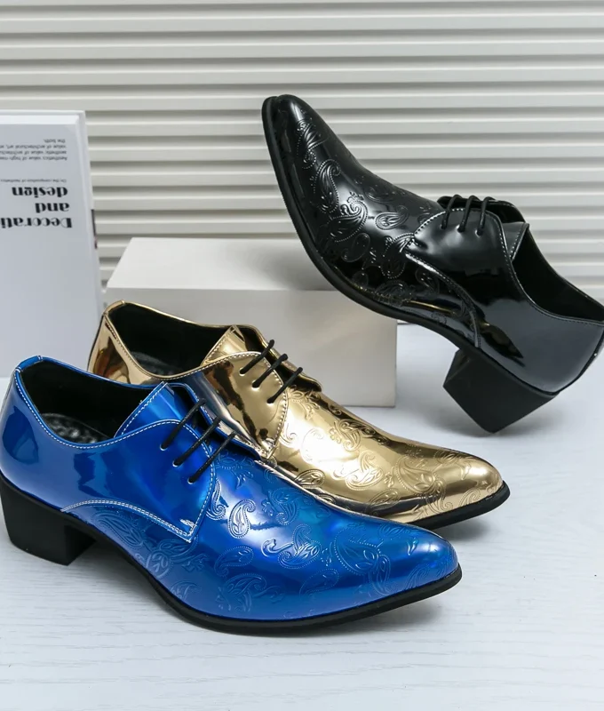 High Heel Patent Leather Men Shoes Elevator Shoes Multicolour Male Oxfords Pointed Toe Formal Shoes Wedding Party Big Size 37-48