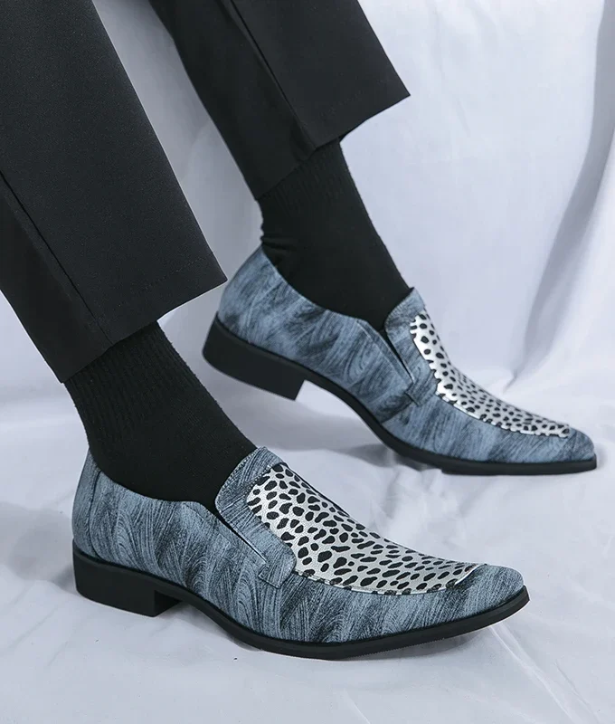 Summer New Leopard Print Men's Shoes Pointed Slip-on High Quality Leather Oxford Shoes Office Dress Shoes Luxury Wedding Shoes