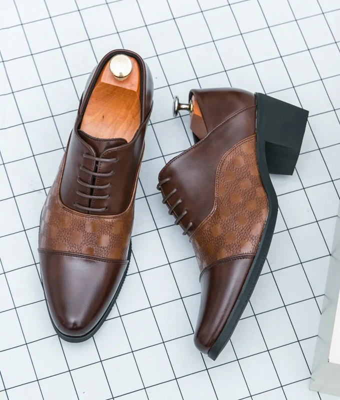 Luxury Classic Men's High Quality Leather Shoes Banquet Dress Shoes Men's Business Shoes 6CM High Heels Pointed Wedding Shoes
