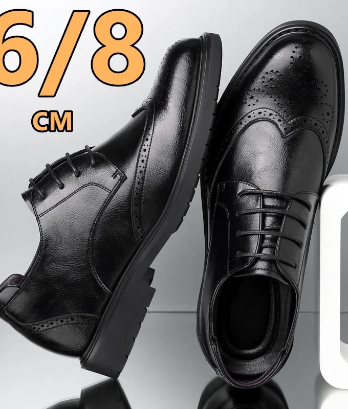 Hidden Heel 8/6CM Cow Leather Men Shoes Office Work Elevator Shoes Brand Man Business Oxfords Footwear Suit Shoes Lift Sneakers