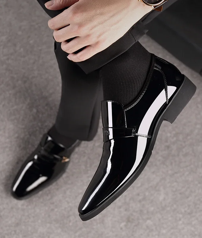 Man 6/8cm Newest Formal Derby Shoes Patent Leather Height Increase Men Dress Shoes Wedding Business Elevator Shoes Bright Upper