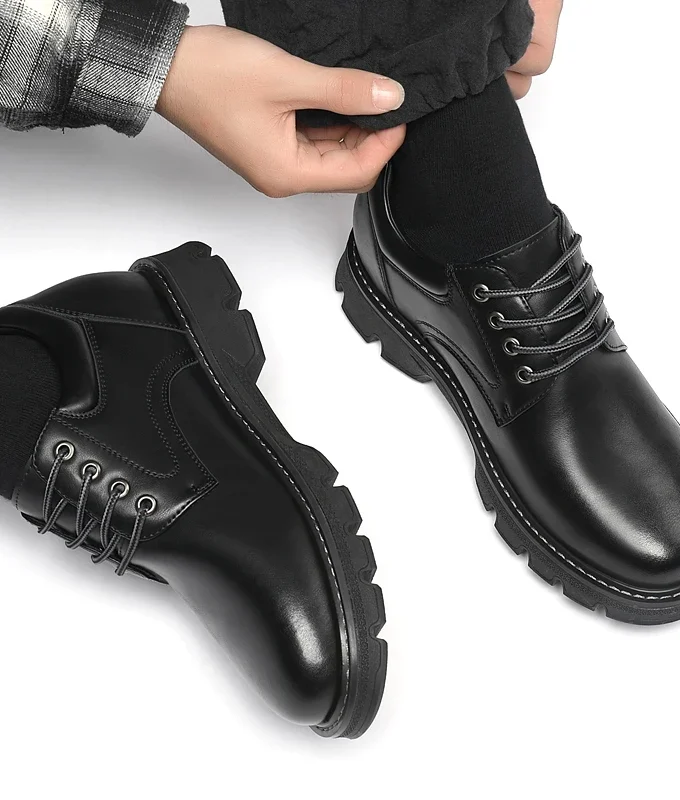 Genuine Leather Platform Work Sneakers Man Elevator Shoes 6/8 CM Height Increase Sports Lift Men Thick Soled Outdoor Boots