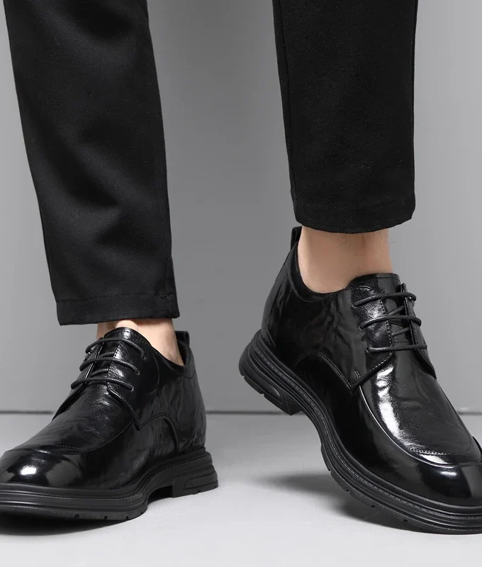 MISTER New 6/8CM Platform Cow Leather Height Increase Men Shoes Office Business Wedding Dress Elevator Shoes Man Lift Suit Shoes