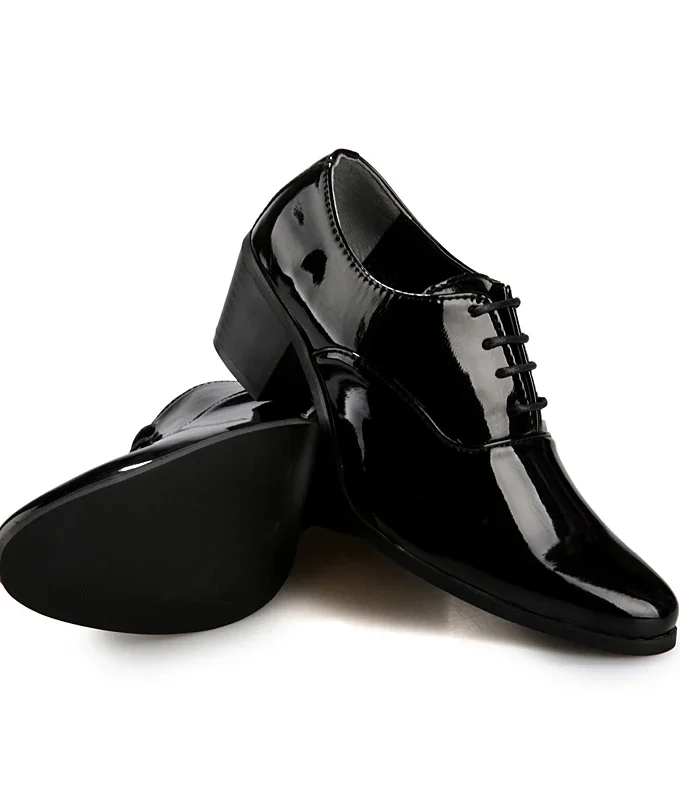 6CM High Heel Man Patent Leather Dress Shoes Solid Color Formal Office Lace Up Party Wedding Business Height Increasing Shoes