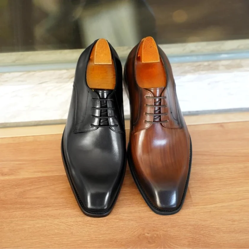 Italian Flat Mens Dress Shoes Luxury Genuine Leather Brand Handmade Quality Square Toe Laces Up New Business Party Social Shoes - Image 5