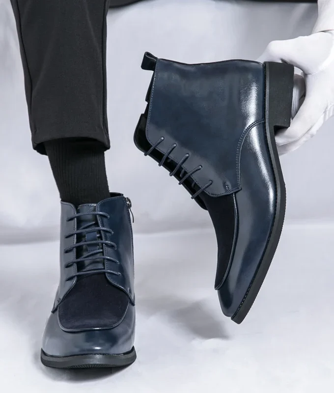 Luxury Brand Winter PU Leather Shoes Men Boots Formal Fashion Oxfords Shoes Dress Boots Chelsea Business Zip Ankle Boots Men