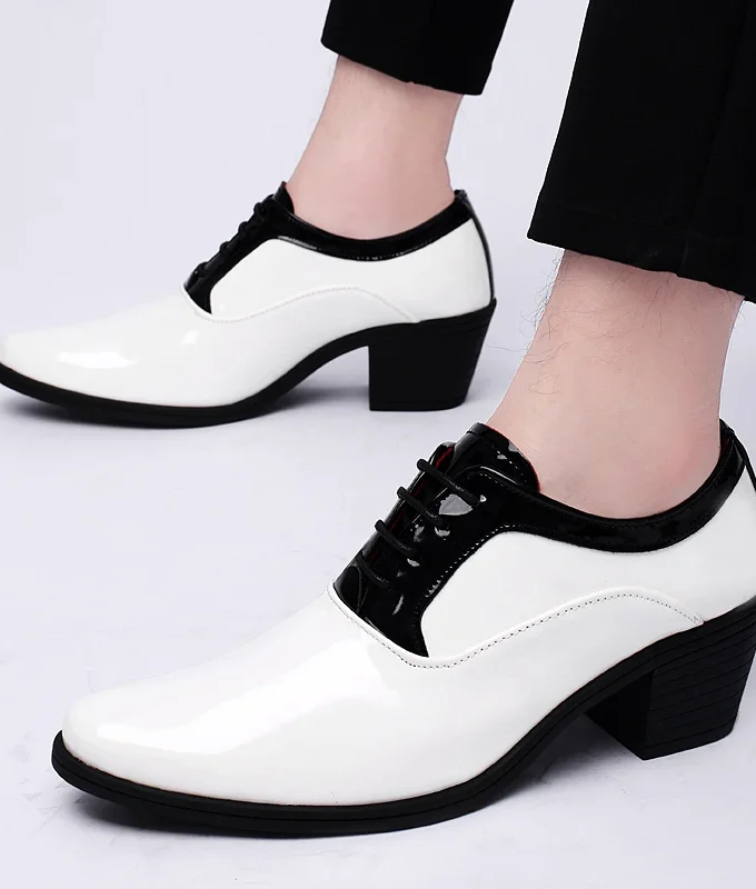 New Classic Glitter Leather Men Dress Shoes Fashion Red Mirror Luxury Shoes Men Increasing-height Shoes 4.5cm Heel Men Footwear